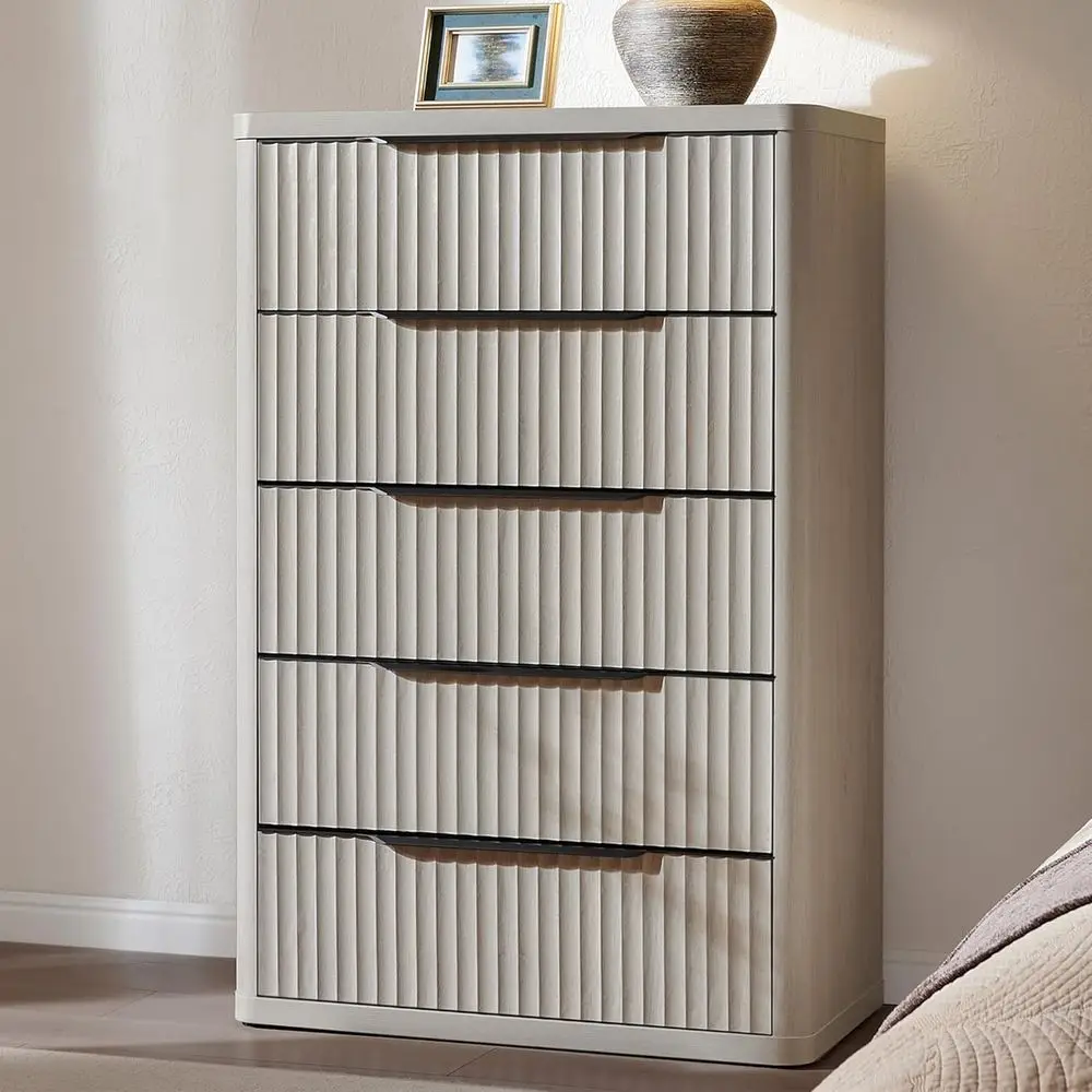 Tall Dressers and Chests for Bedroom, 5-Drawer Options, Large Storage, Wide TV Stand, White Alder Finish