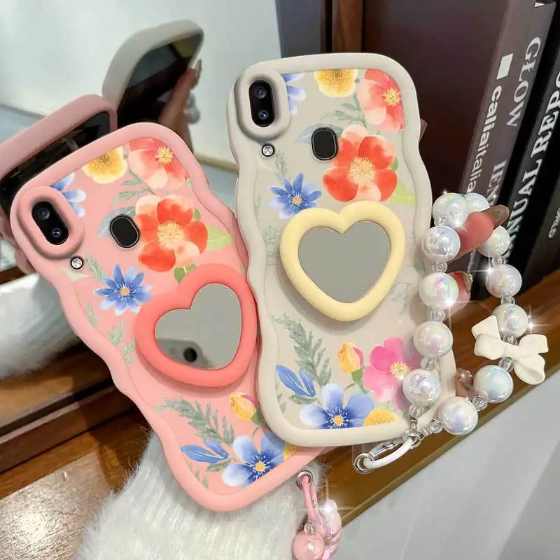 

For Galaxy A20/A21s/A22 4G/A22 5G/A23 5G/A24 4G/A25 5G/A26 5G 3Pcs (Pinkish-colored Flowers Phone Case+Lanyard+Stand) Phone Case