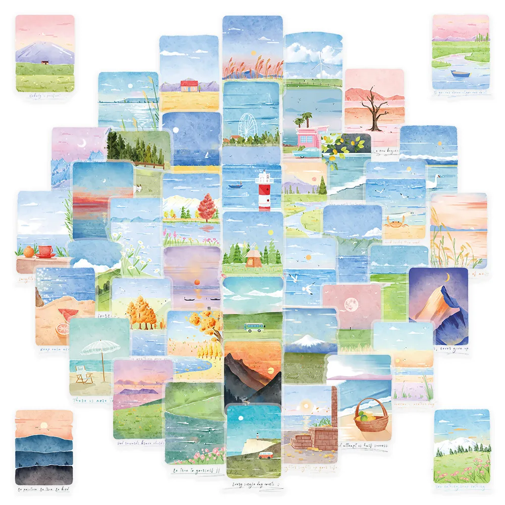 50Pcs Watercolor Scenery Landscape Stickers for Journal & Scrapbook Decor LanLanStickersWorld Store
