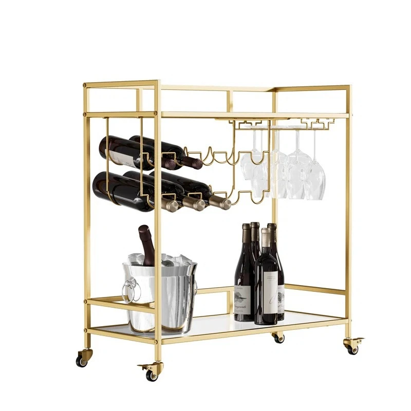 

Wine Cart Trolley Mobile Gold Shelf