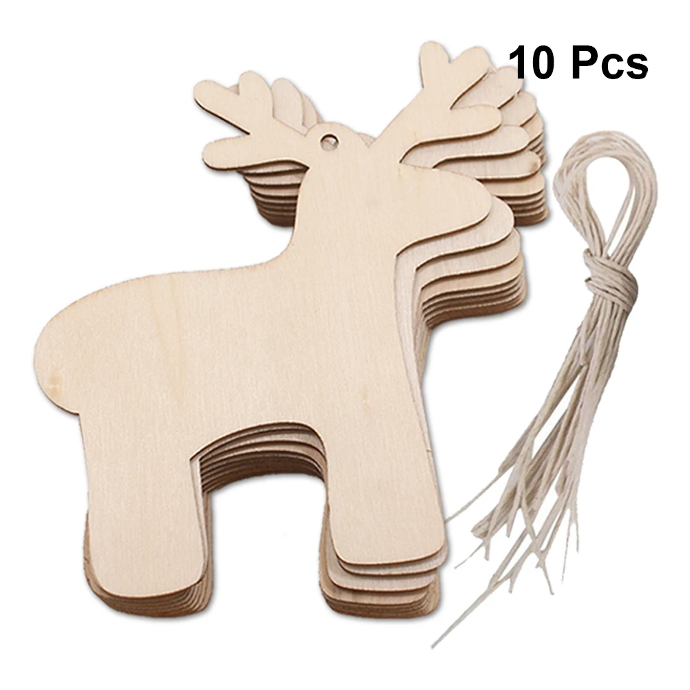 

10Pcs Wooden Christmas Elk Pendant Eco Friendly Wood Tone Hanging Ornament for Xmas Tree Holiday Decorative Use