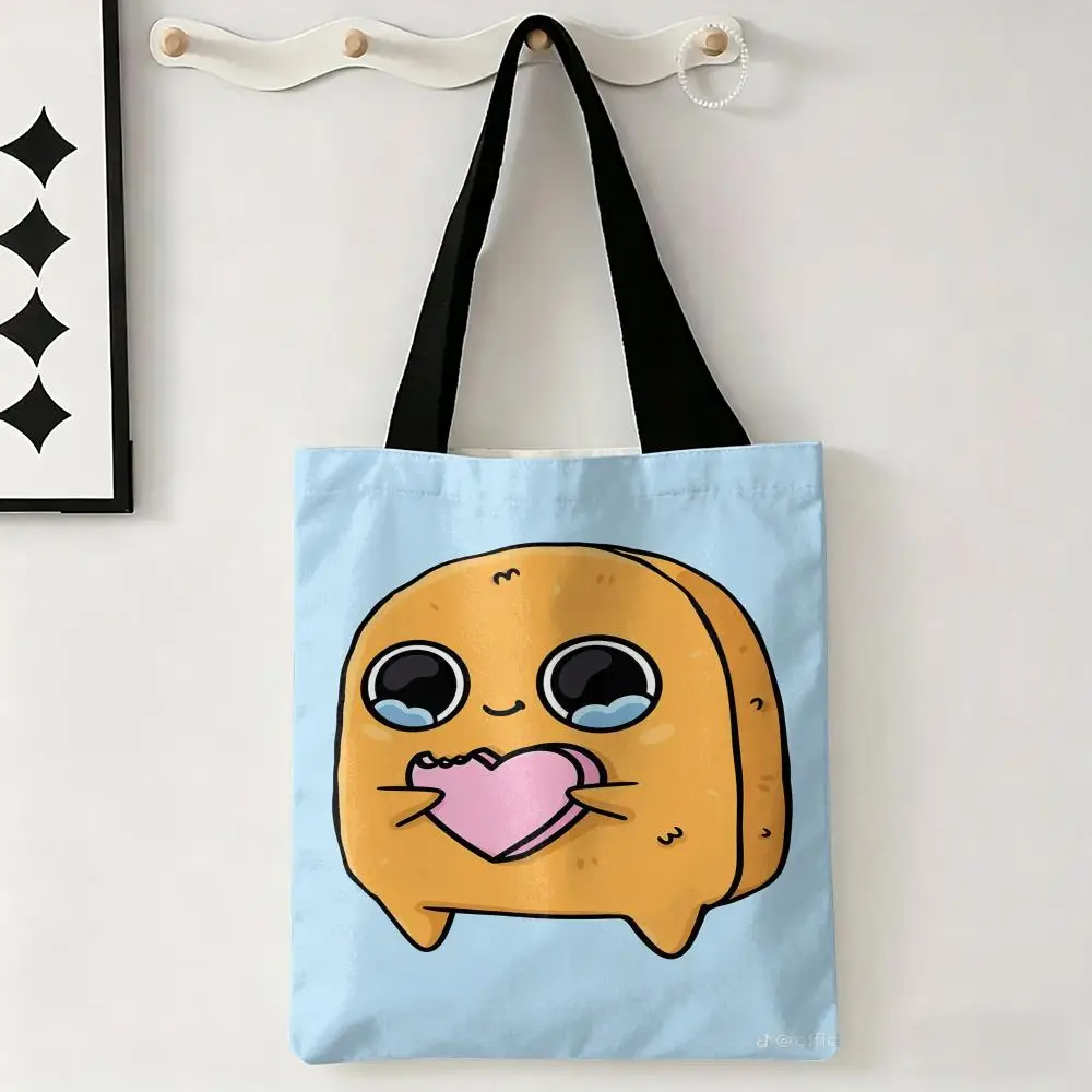 A Boy Chicken N-Nuggets Storage Bags Canvas Double-Sided Print Tote Bag Large Capacity Shoulder Fashion Shopping Handbag
