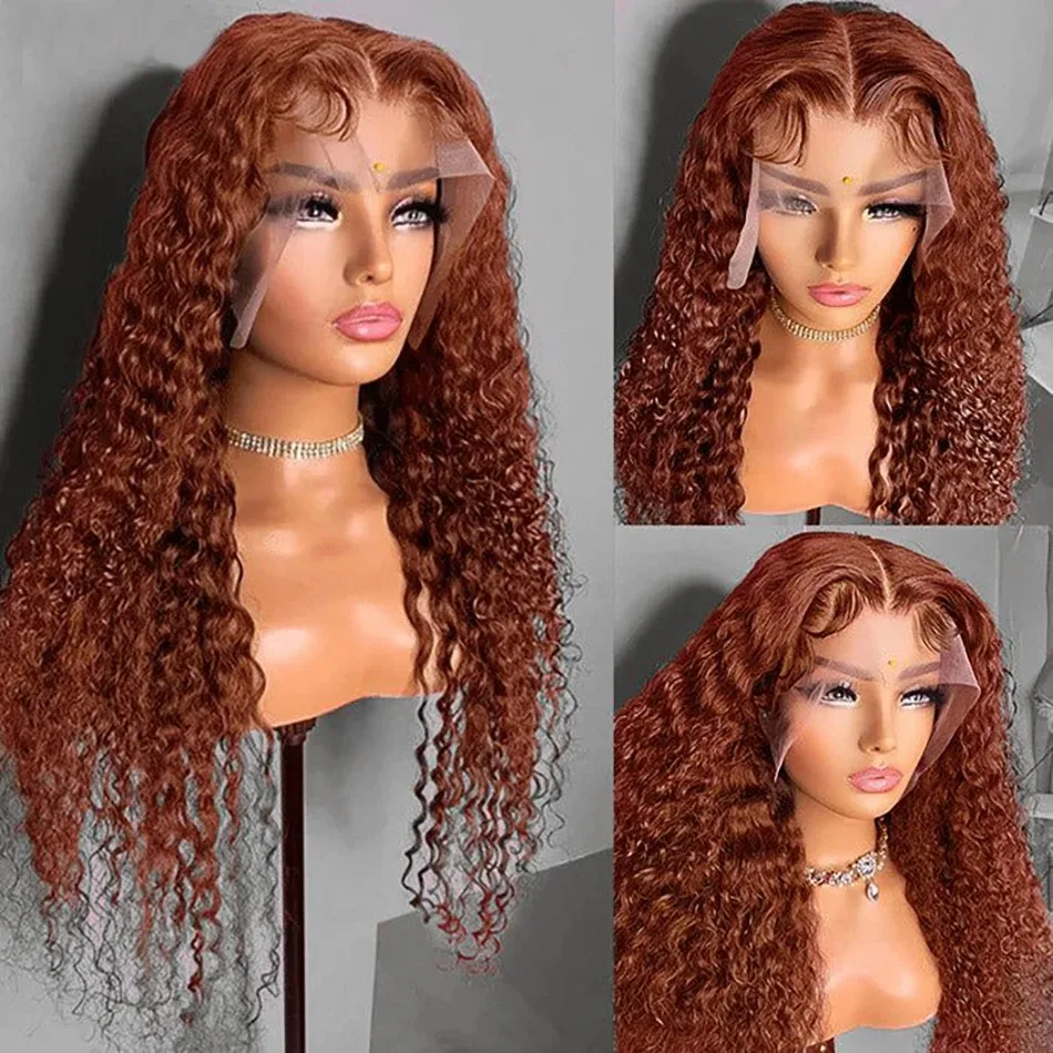 16-30 Inch Reddish Brown Deep Wave Frontal Wig 13X6 HD Lace Frontal Wig Fall Colored Deep Curly 13x4 Lace Front Human Hair Wigs