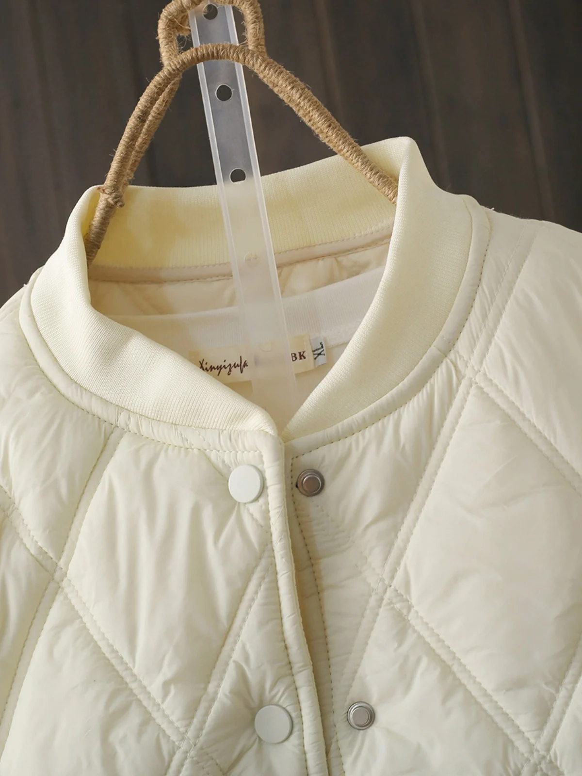 

Loose Fit Quilted Cotton Jaet Korean Sle Du down Cotton Coat Diamond Pattern Baseball Sle Thiened Winter Outerwear