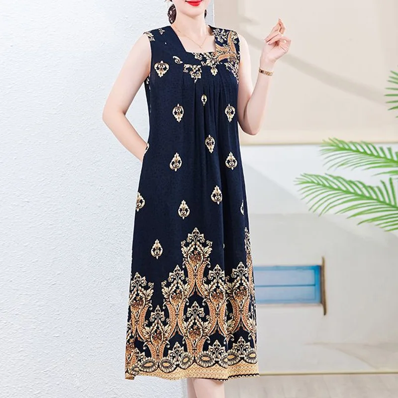 2023 Summer Fashionable and Trendy Design Can Be Worn on Both Sides of a Loose Vintage Artistic Print Ethnic Style Women's Dress