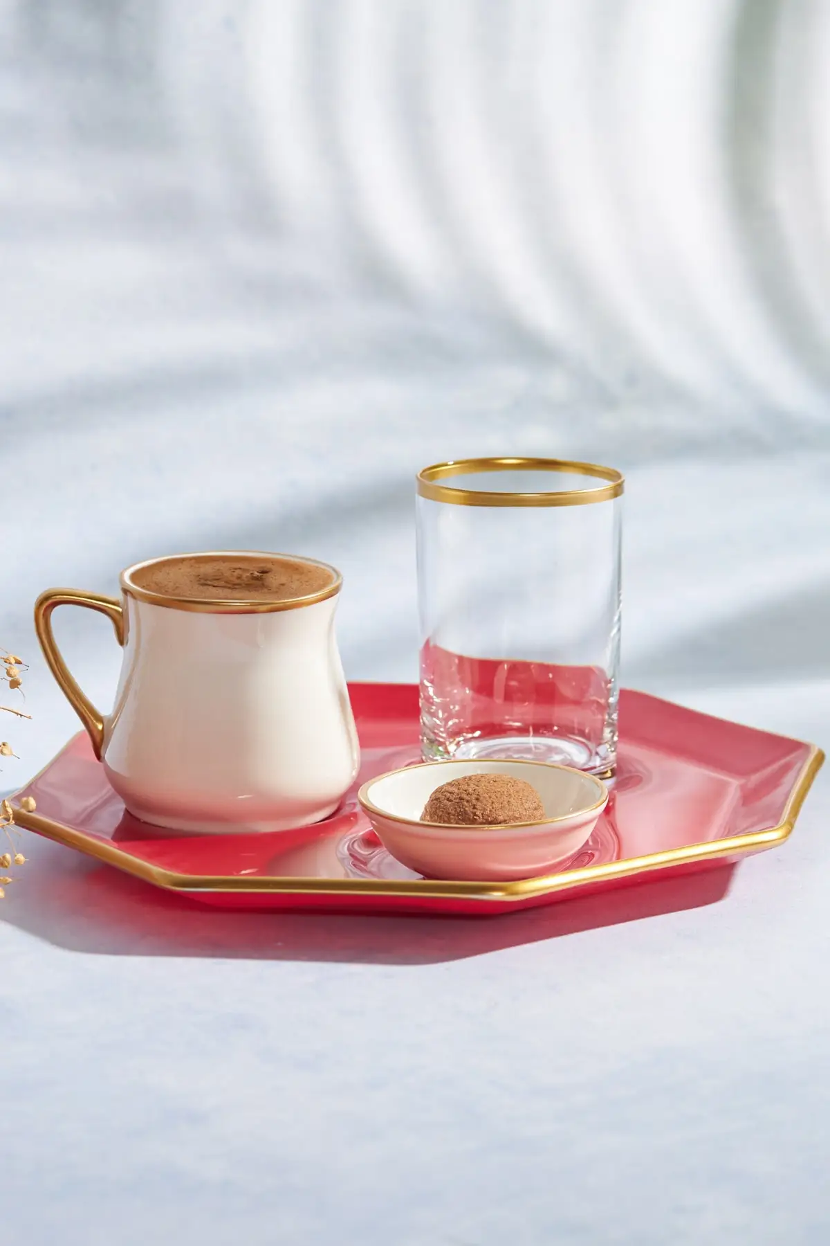 4 Parça Octagonal Coffee Presentation Set Red Luxury European Model Espresso Coffee cup Tea Milk Drink Cups Handle Mug With Handle