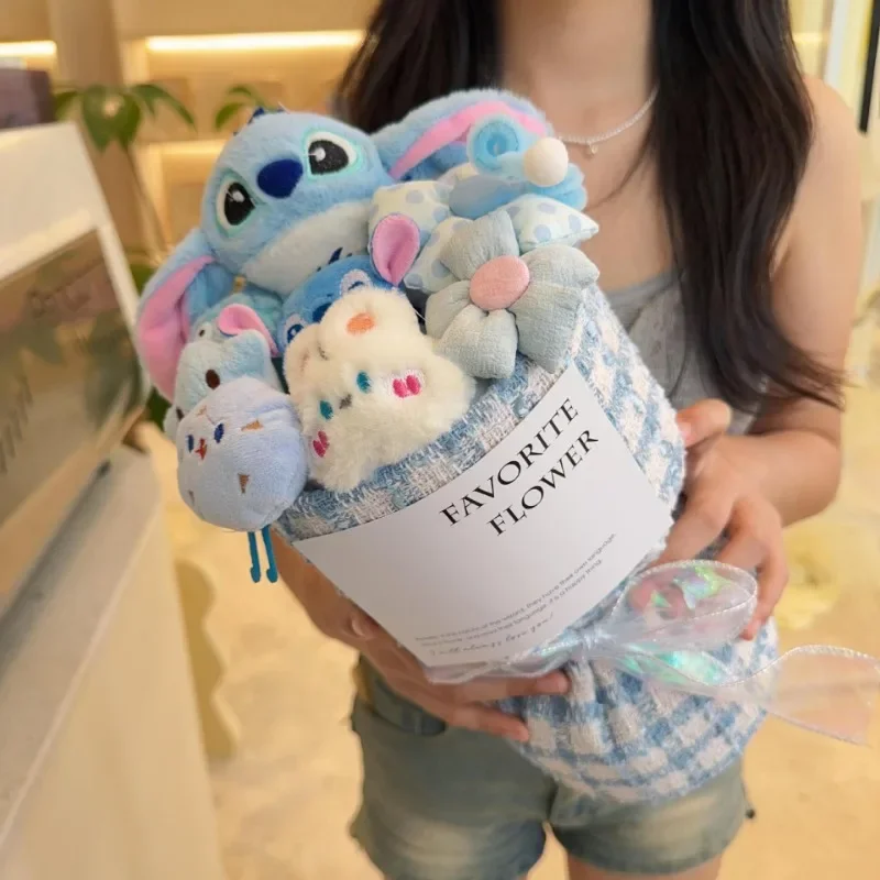 Disney Stitch Bouquet of Flowers Cartoon Anime Cute Christmas Kids Doll Fashion Charm Room Decoration Girl&Child Holiday Gifts