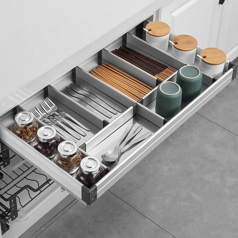 

Kitchen cabinet single layer tool basket built-in partition storage seasoning drawer buffer rail