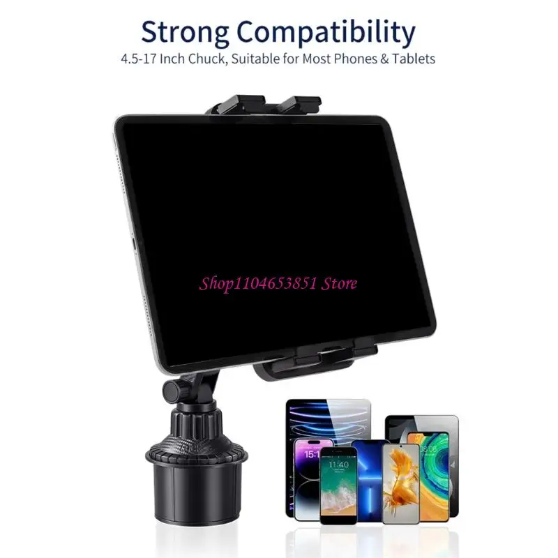 Universal Car Cup Holder Phone Tablet Mount With 360 Degree Rotation And Adjustable Arm For 4.5 To 17Inch Devices 