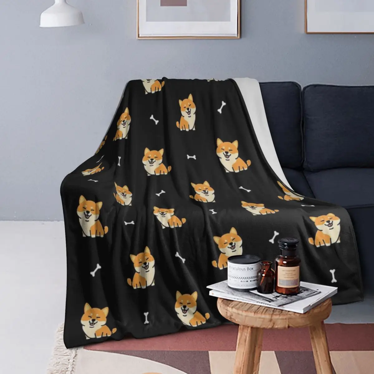 

Shiba Inu Pattern Blanket Soft Warm Flannel Throw Blanket Cover for Bed Living room Picnic Travel Home Sofa