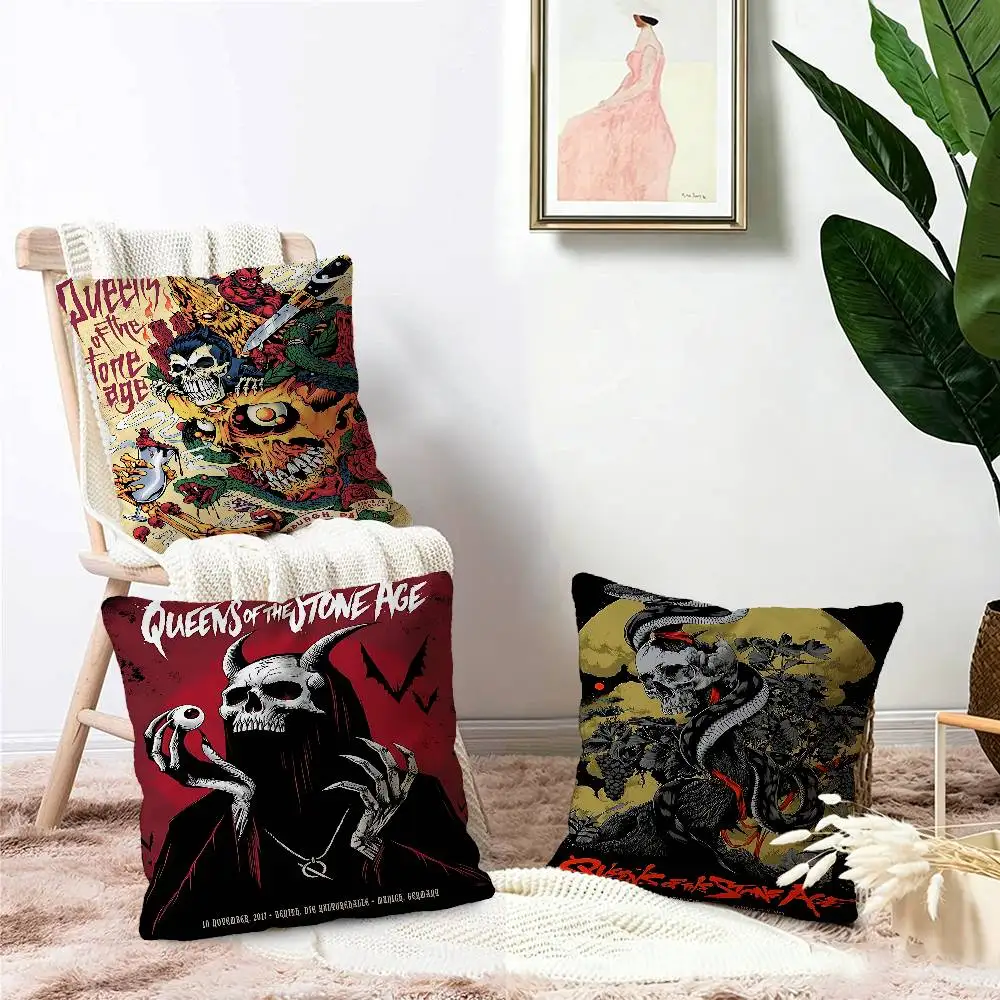 Band Q-Queens Of The Stone Age Office Cushion Pillowcase Car Cushion Cover45X45CM Lumbar Pillowcase Sofa Pillowcover