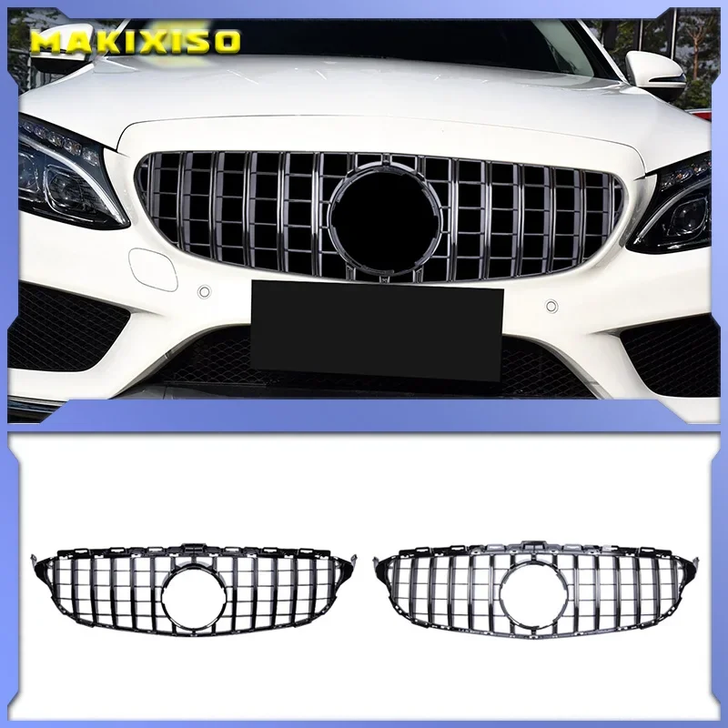 For Mercedez Bens C Class W205 2015-2018 Sliver/Gloss Black Style Grille Front Bumper Gt Grille W205 Grille