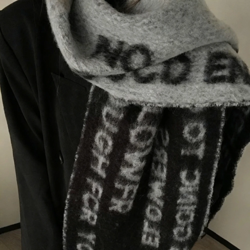 الكورية Ins نمط خطابات تحتوي على الصوف وشاح طويل فاسق الهيب هوب الرجعية وشاح أسود خمر الحياكة المد كول للجنسين وشاح #4