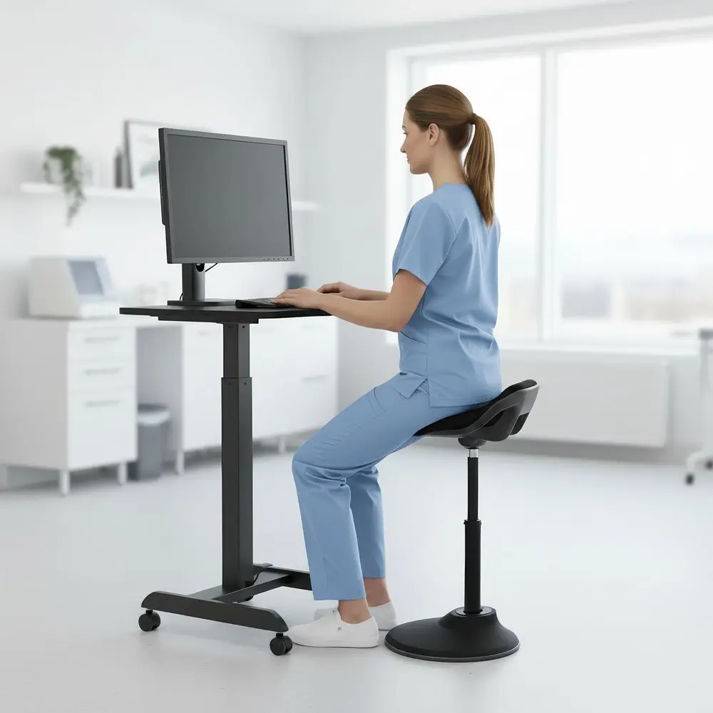 

Ergonomic Sit Stand Stool, Height Adjustable Leaning Chair for Standing Desk, 360 Tilting Active Sitting Seat, HighDensity Foam