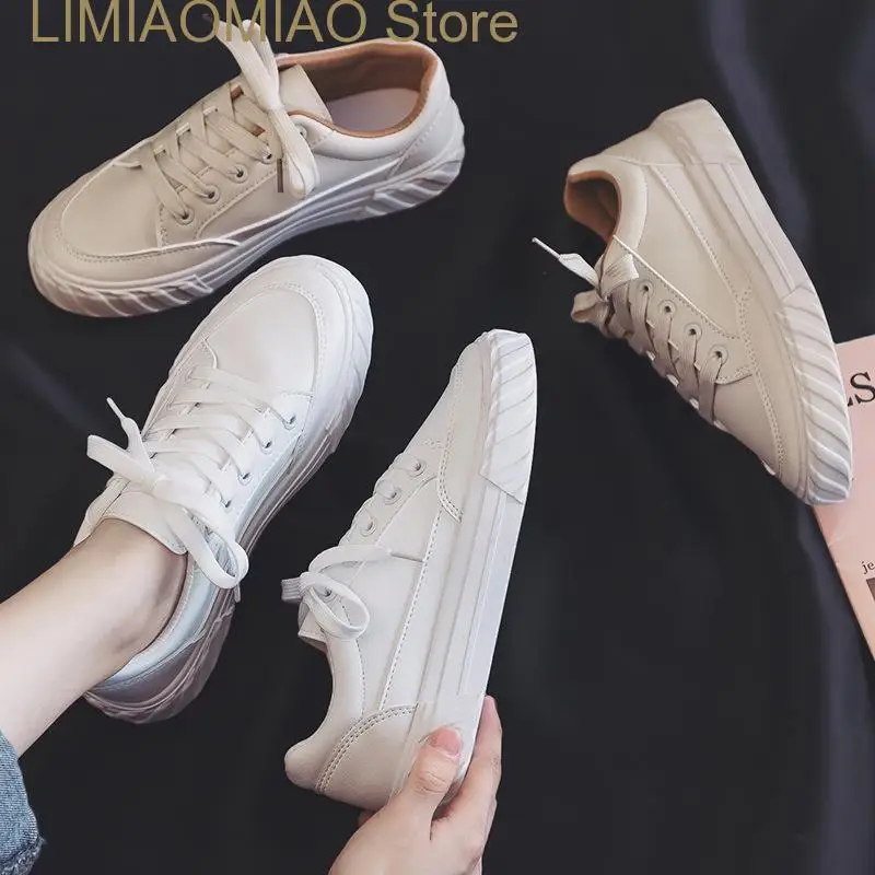 New Woman Basic Footwear Ladies White Simple Flat Shoes Spring and Autumn Casual Shoes Daily Lace-up Solid Shoes