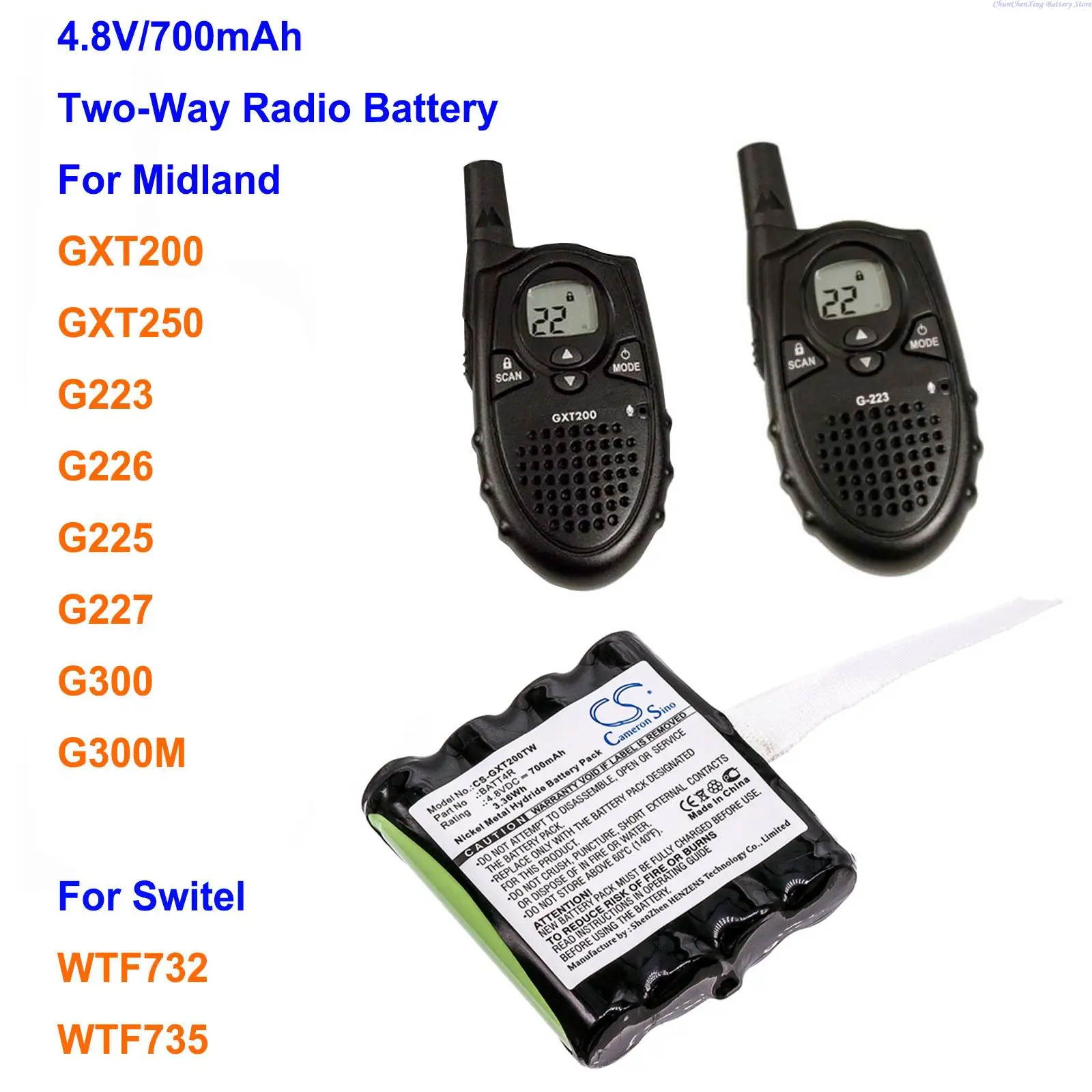 Аккумулятор BATT4R на 700 мА · ч для Midland G223,G225,G226,G227,G300,G300M,GXT200,GXT250, BP40 для Switel WTF732,WTF735