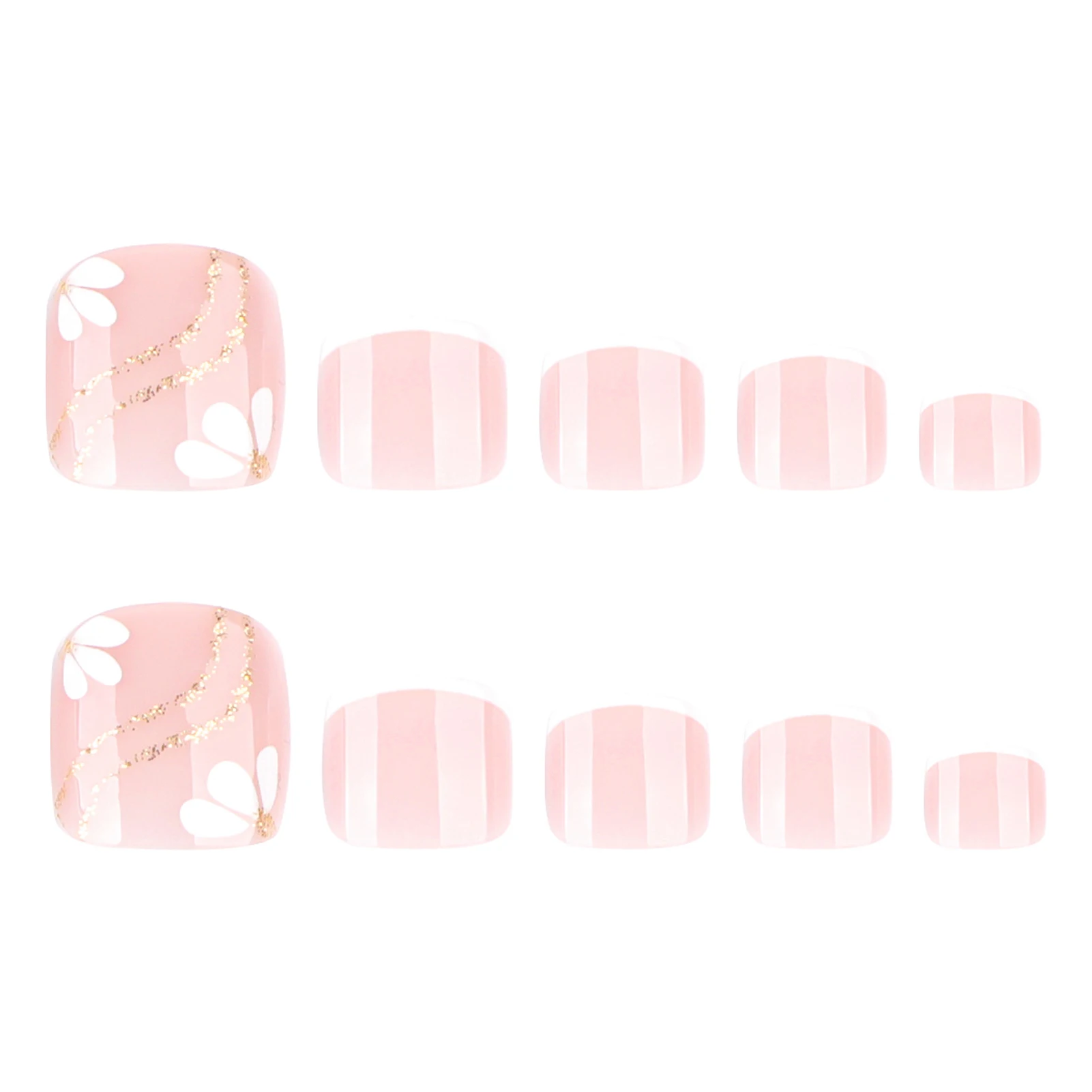 Naakt Roze Kleur Nep Teennagels 24 Stuks Eenvoudige Charme Druk Op Tenen Nagels Bloem Gedrukt Witte Franse Tip Herbruikbare Valse nagels