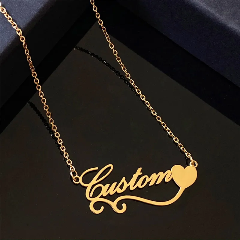 

Custom Personalized Name Necklaces for Women Stainless Steel Bottom Decoration Pendant Heart Letter Fashion Jewelry New