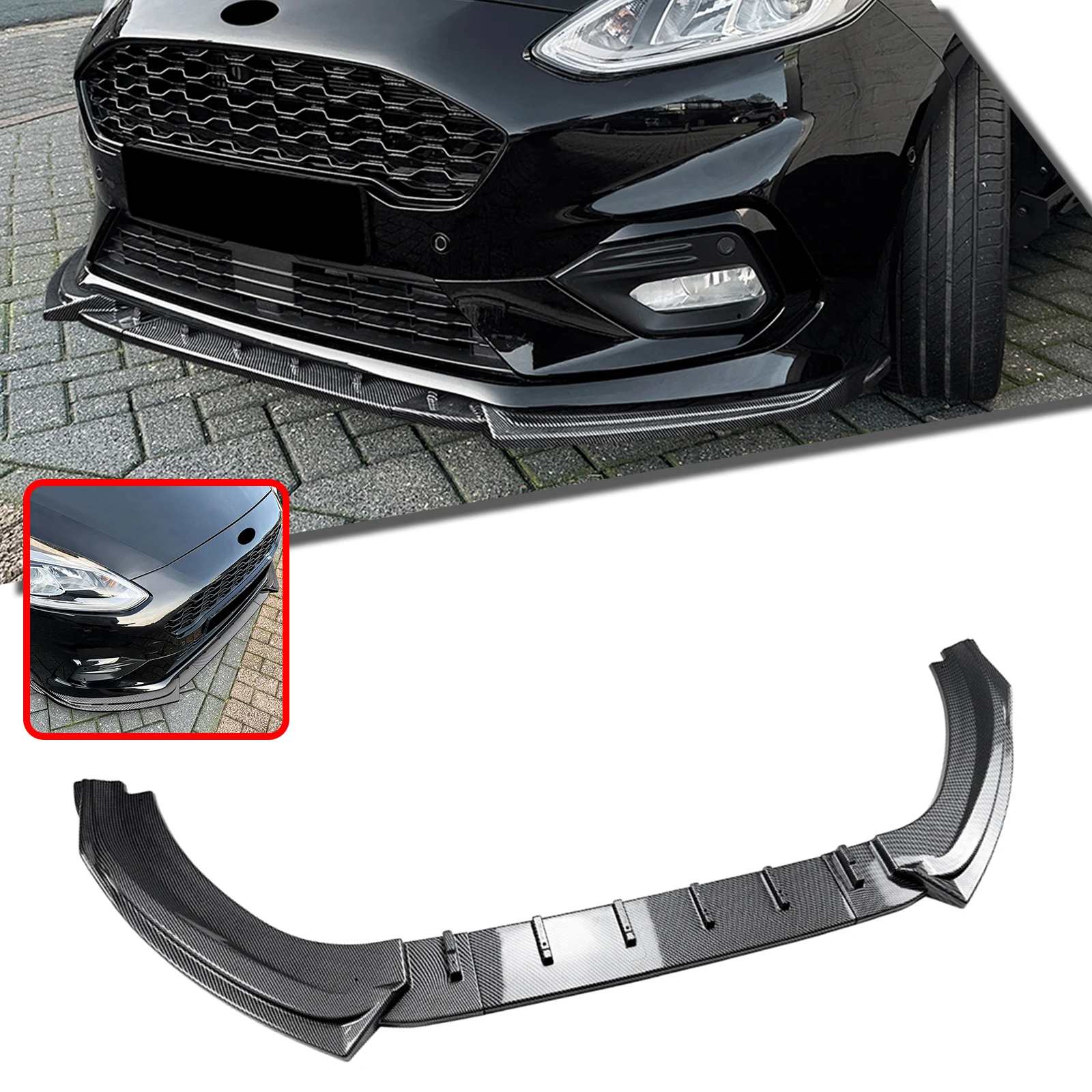 

For Ford Fiesta MK8 ST Line 2017-2020 Front Bumper Spoiler Lip Carbon Fiber Look/Gloss Black Lower Splitter Protector Blade Kit