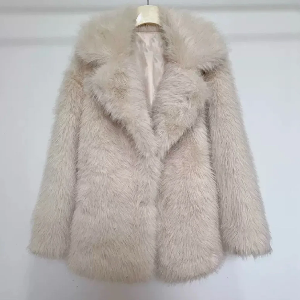 

Женская модная куртка Spicy Girl Temperament 2026: теплая, с эффектом меха, свободного кроя, средней длины, без капюшона