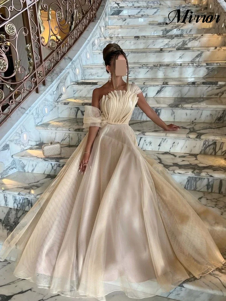 Vestido de espejo elegante Vintage, dulce y brillante, línea A con volantes de champán, personalizado, Formal, para ocasiones de graduación, vestidos de fiesta de noche