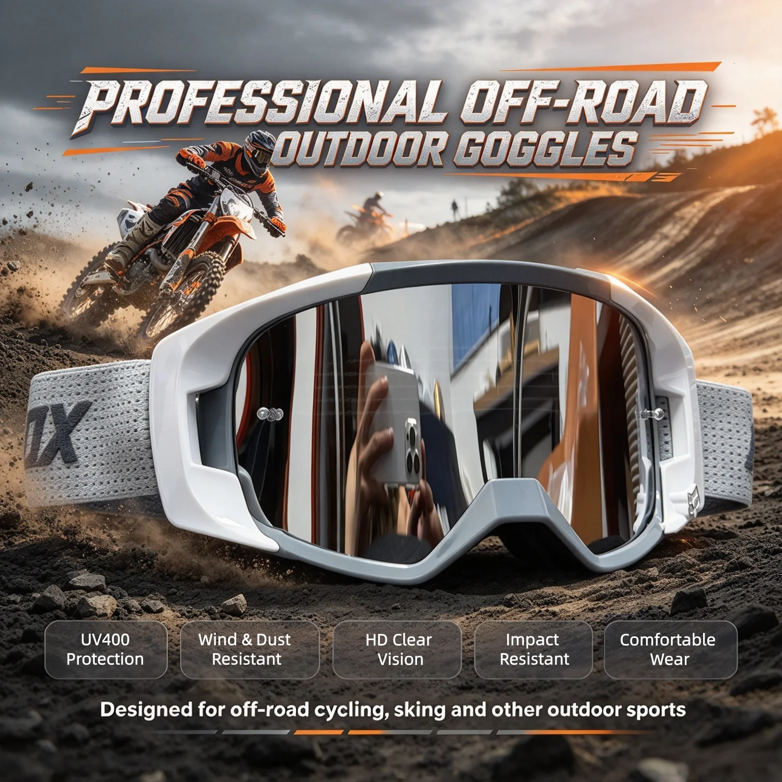 Professional High Definition MX ATV Motocross Goggles UV400 Anti Slip Wind Dust Proof for Riding Skiing Outdoor Sports