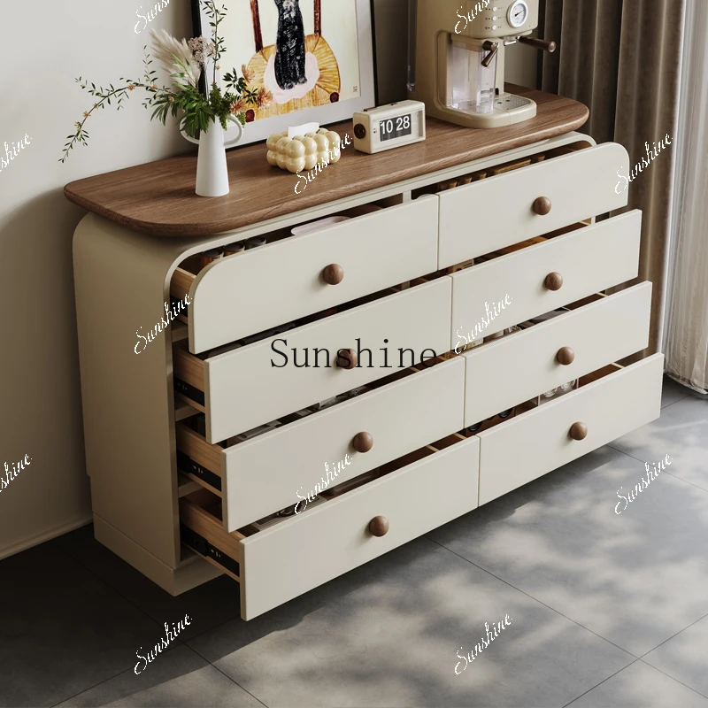 Pre-style solid wood cream walnut chest of drawers bedroom living room wall storage cabinet FT
