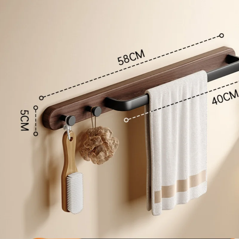 

Rustic Burnt Wood Bathroom Towel Bar with Metal Rod, Wall Mounted Bath Towel Rack Bathroom Hook Row Hook40-50cm