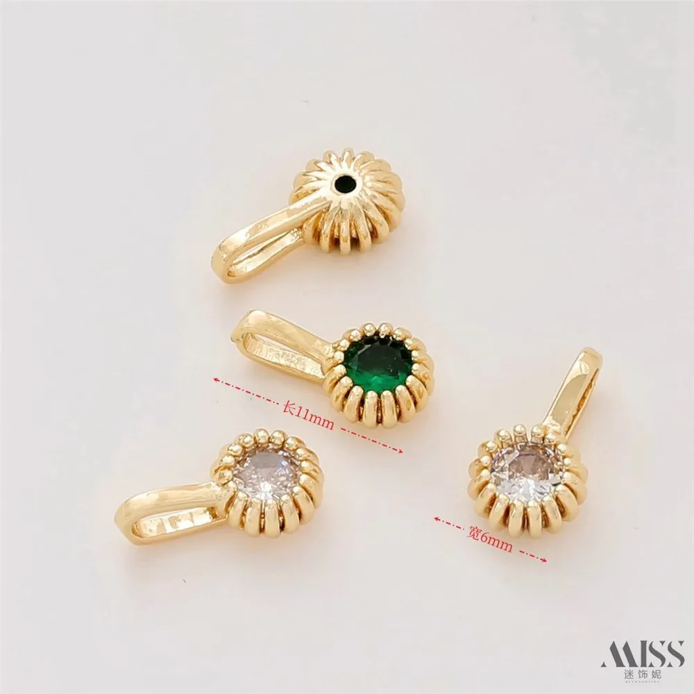 

14K Bag Gold Inlaid Single Diamond Zircon Pendant DIY Pearl Necklace Bracelet Bead Spacer Jewelry Accessories