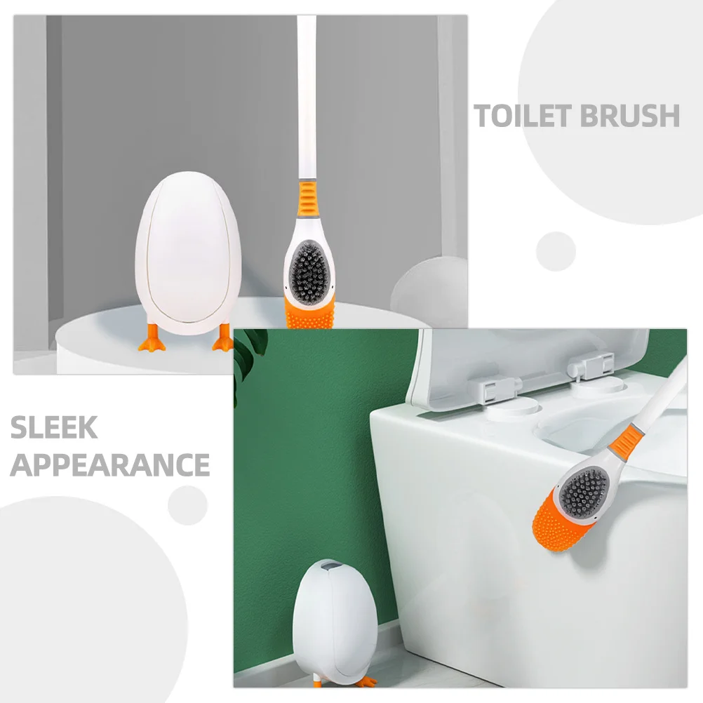 

1Set Cartoon Silicone Toilet Brush with Soft Bristles Dual Purpose Bathroom Cleaning Tool Holder Set for Kitchen and Toilet