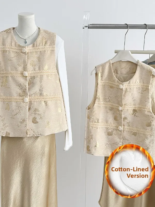 Nieuwe Chinese Sle ronde Ne Svel Vest Herfst 2025, Retro Elegantie Nationale Trend Borduren High-End Gevoel Jaet