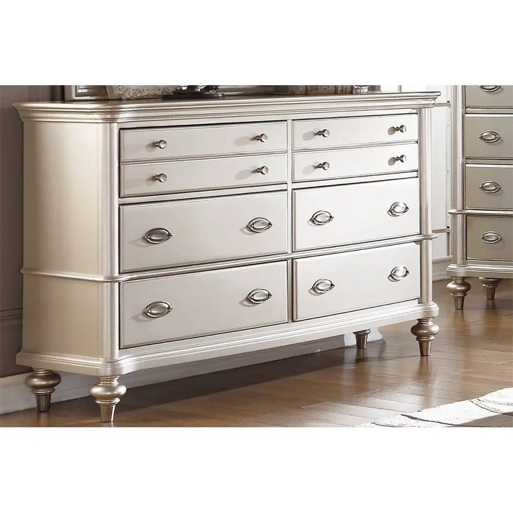 

Classic Bedroom Elegant Dresser Only Antique Silver Storage Drawers 1pc Dresser Plywood Furniture