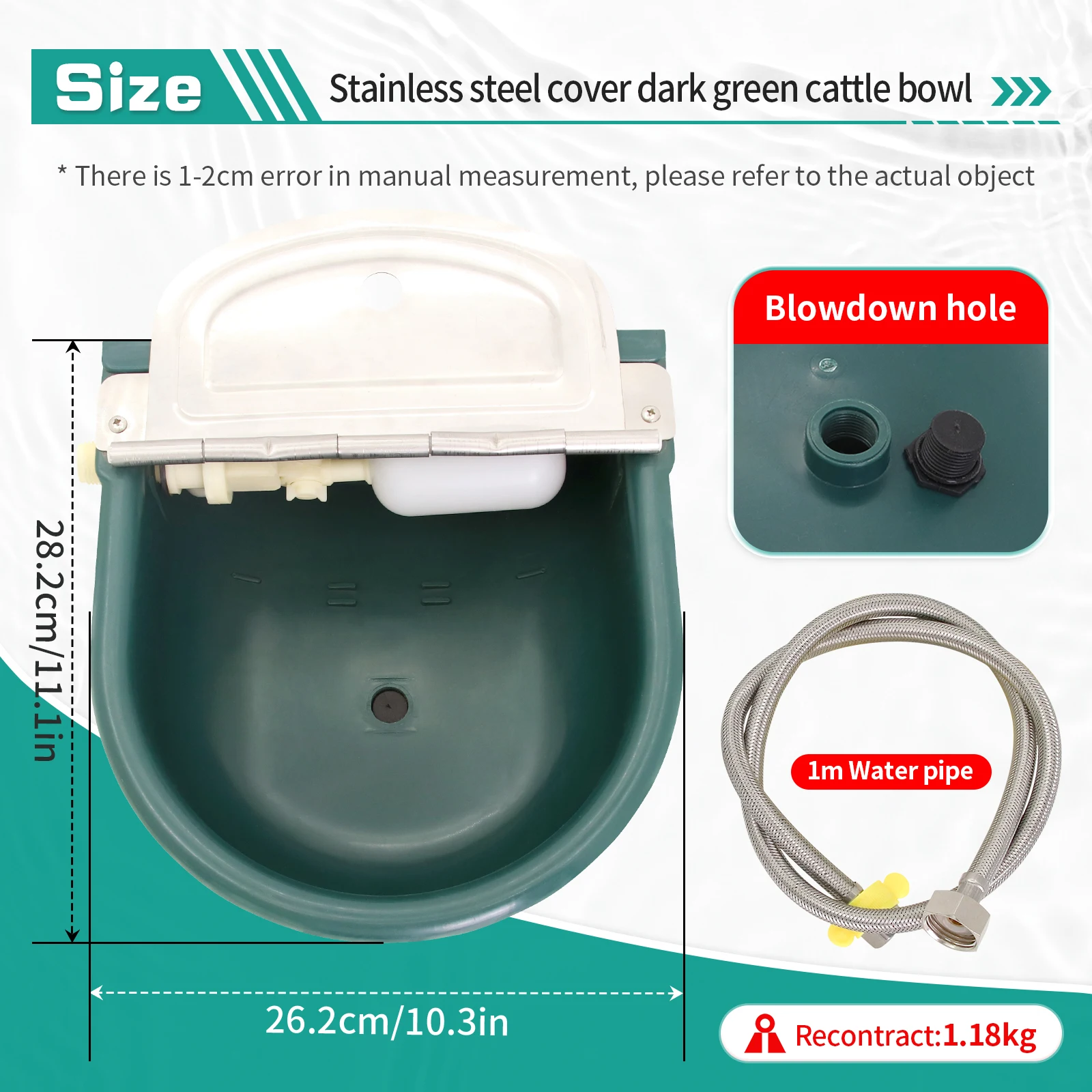 304 الفولاذ المقاوم للصدأ مع ثقب الصرف شارب التلقائي تعويم الزراعة حوض الحصان البقرة وعاء الماء لوازم الأغنام الكلب الماعز الماشية