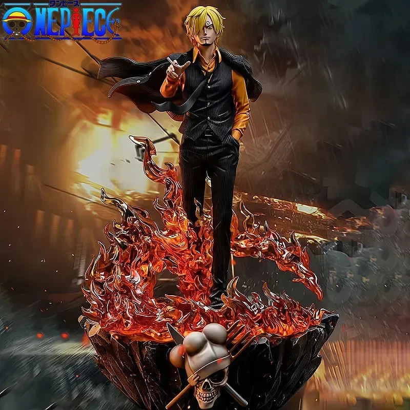 

Слитная аниме-фигурка Gk, три боевых крови, Sanji Luffy Sauron, сцена с подсветкой, статуя, модель, украшения, подарки на день рождения