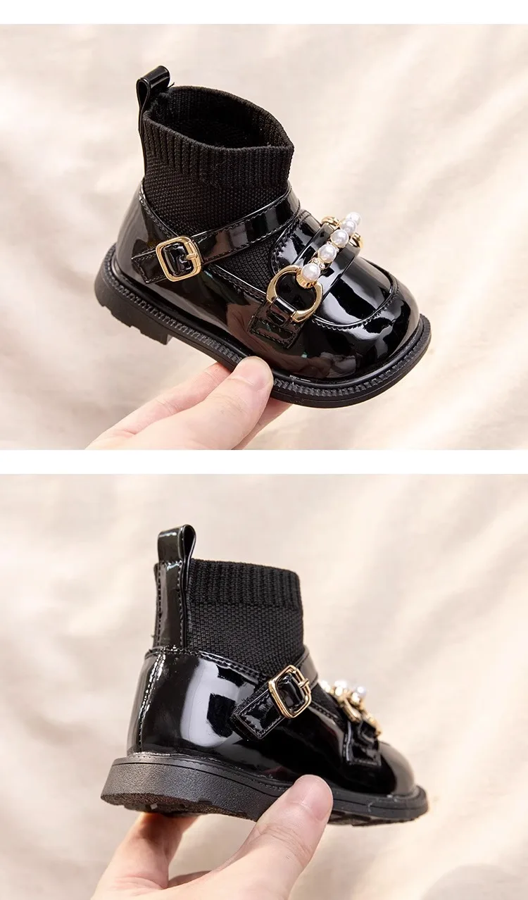 2026 Herbst Winter Neue Kinder-Kurzstiefel Mädchen Mode Lässige Sockenstiefel Prinzessin Kinder-Trend Lederschuhe Schwarz Vielseitig – Detail 12