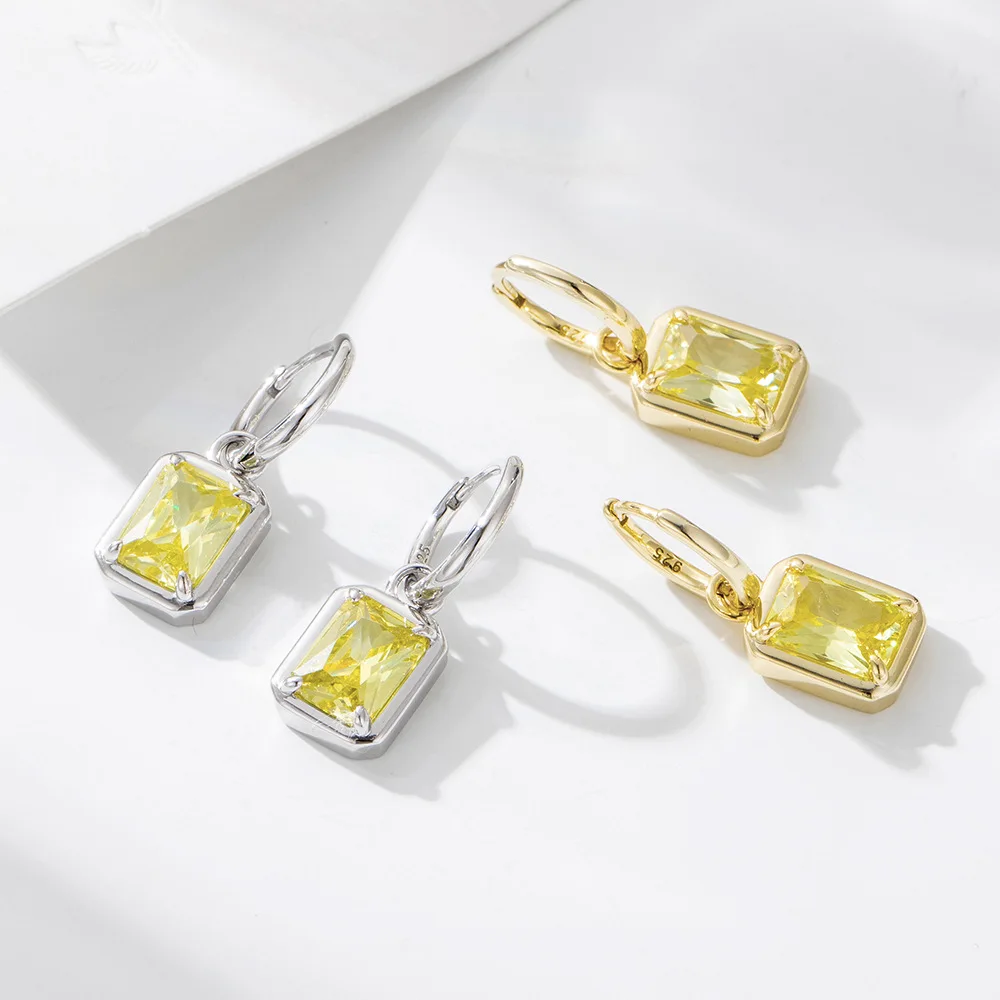 

Ins Light Luxury Style S925 Серебряные зажимы для ушей - квадратный кулон с инкрустацией цирконом, модные висячие серьги в европейском и американском стиле с кисточками