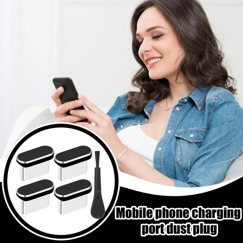 Tappo antipolvere USB C da 4 pezzi con spazzola per pulizia Copri spina USB C antipolvere Porta di ricarica Tappi di copertura per smartphone iPhone Sam sung