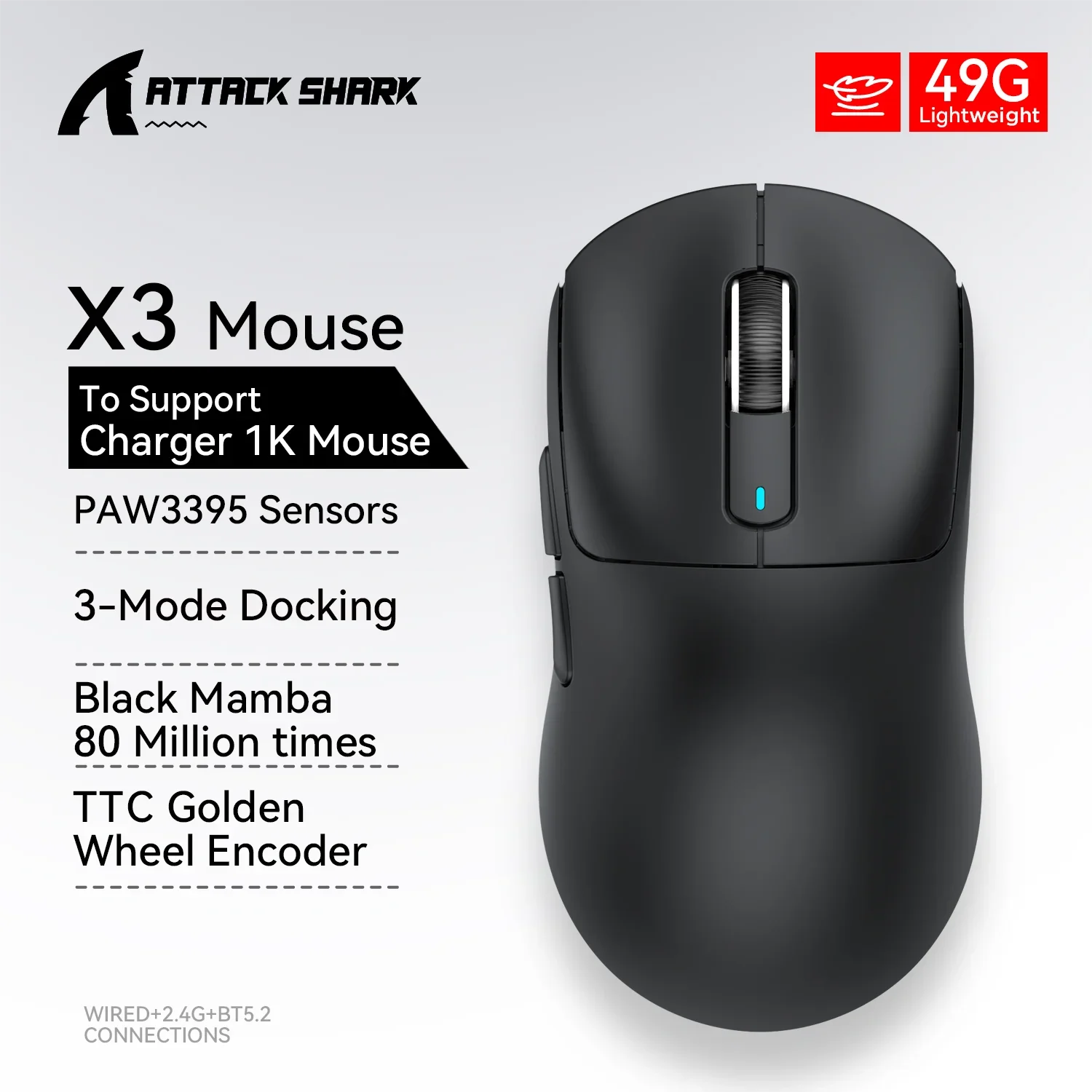 Attack Shark X3 Pro Wireless Lightweight Mouse PAW3395 26000PDI RGB Backlight Macro Defines A Low Latency Wired Gaming Mouse