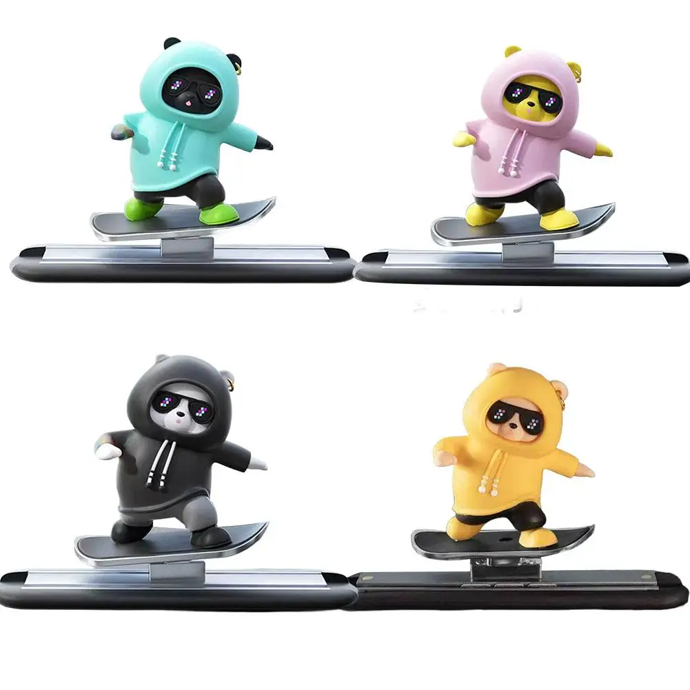 Car Automatic Sliding Skateboard Bear Car Ornaments Cartoon Bear Doll Center Console Moving Bear Auto Interior Decoration