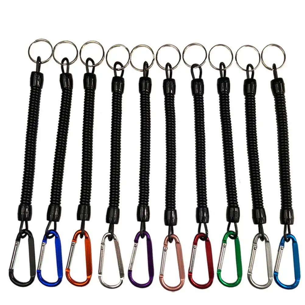 Anti-Lost Lanyard Keyring Carabiner Elastic Retention Rope Safety Spring Lanyard Rope Fishing Tools Spring Coil Lanyard Keyring