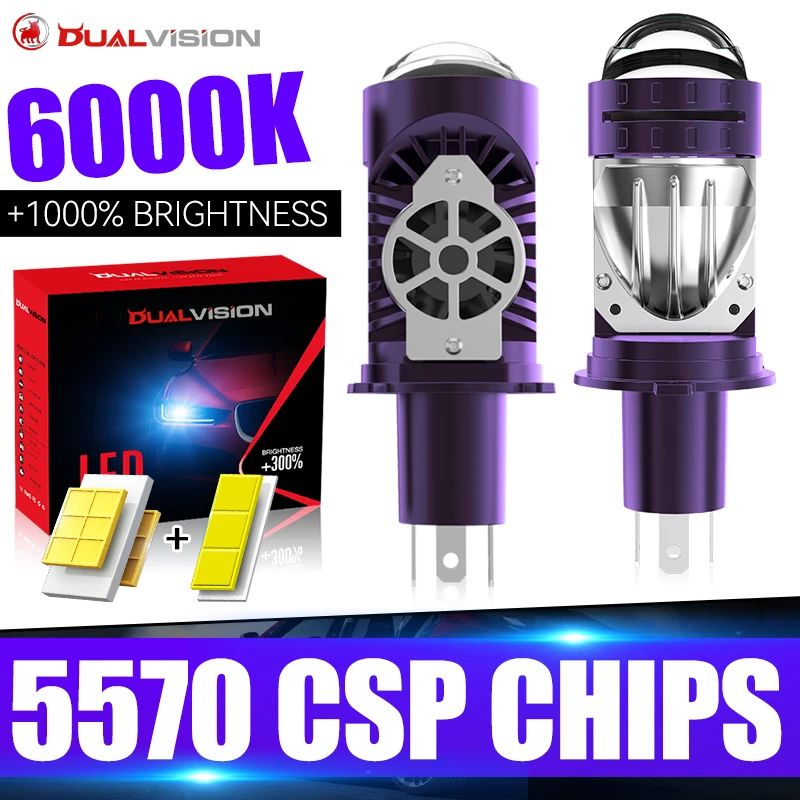

2PCS H4 Bi LED Projector Lens 3000K 4300K 6000K Color CSP CHIP Car Lights 1:1 Led Headlight Bulb Canbus Motorcycle Dual Beam 12V