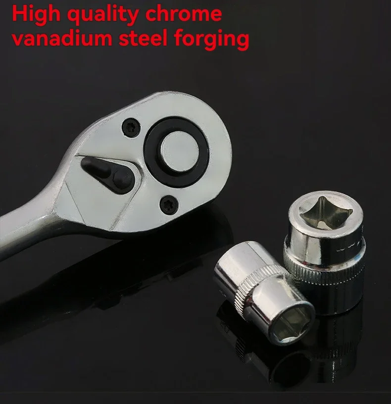 Description Picture 6 of item12pcs Socket Ratchet Handle Wrench Set 1/4 1/2 Spanner Kit With Extension Rod and 10 Common Sockets Car Repair Hand Tools