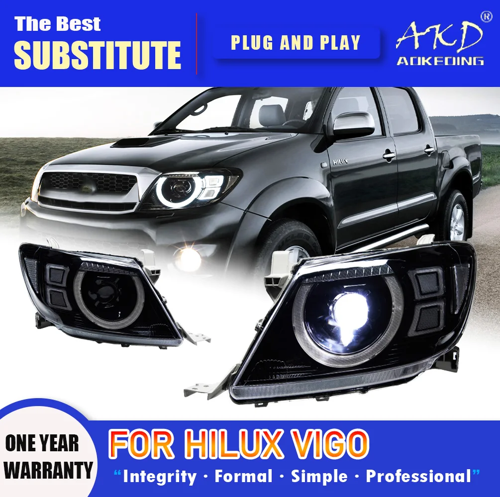 

AKD Head Lamp for Toyota Hilux VIGO LED Headlight 2007-2011 Headlights Hilux DRL Turn Signal High Beam Angel Eye Projector