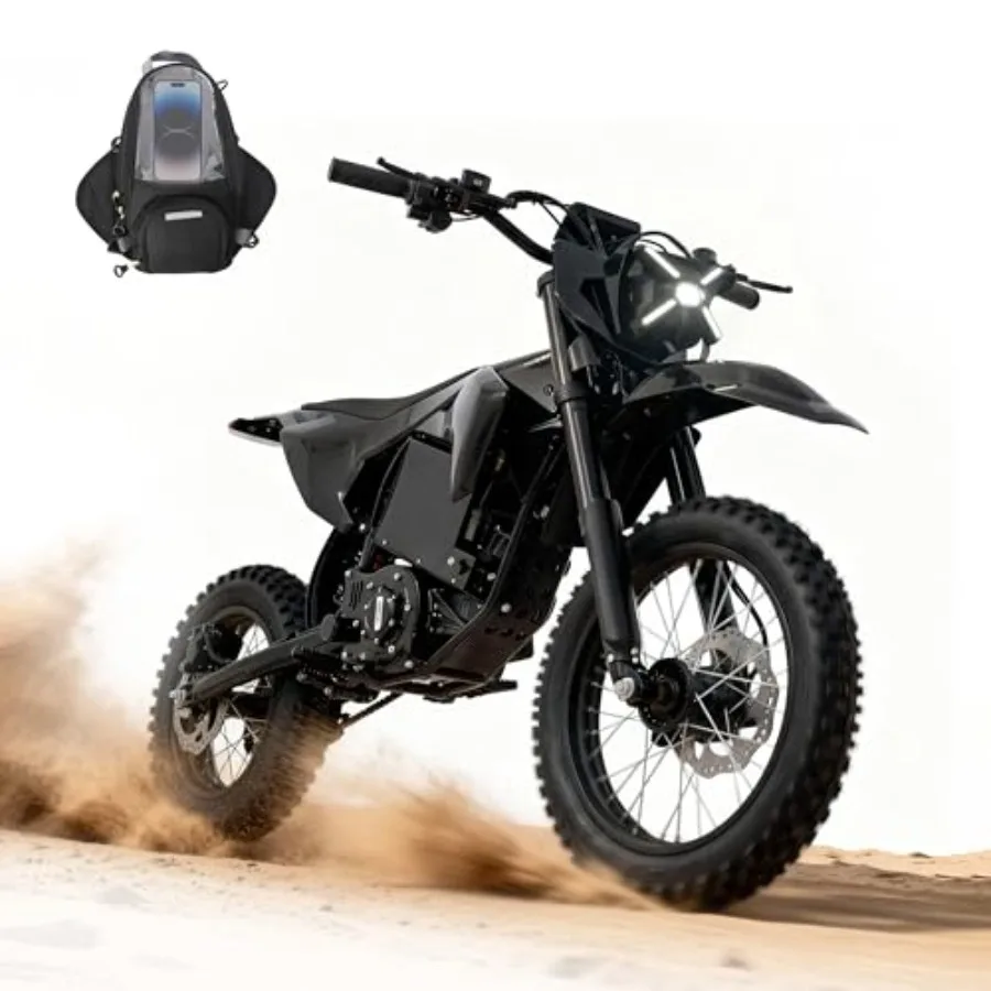 

Electric dirt bike for adults: 3600W motor, 50MPH top speed, off-road use, black matte finish, high-capacity 60V 28.8Ah integra