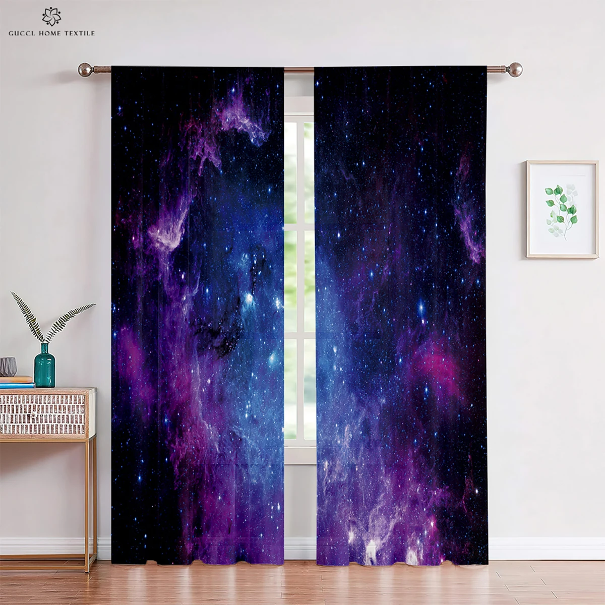 

Starry Sky Scenery Print Curtain, Rod Pocket, Decorative, Bedroom, Living Room, Study, Custom, 2 Pieces