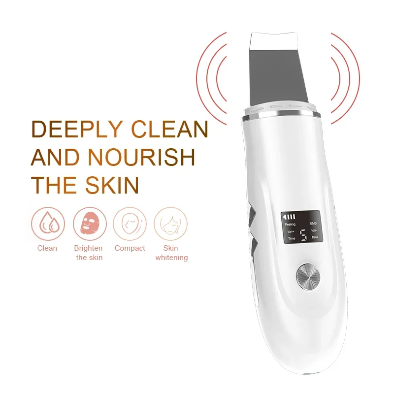 Ultrasonic Skin Scrubber Ance Pore Cleaner Peeling Blackhead Remover Deep Face Cleaning Ion Facial Shovel Facial Cleaning Device