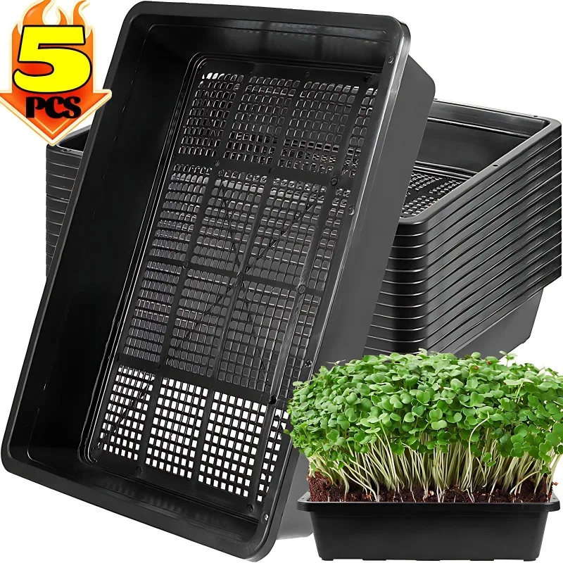Bandeja de cultivo de plantas de plástico, bandeja de germinación para balcón, jardín, hogar, jardinería, contenedor de almacenamiento transpirable para plántulas, 5/1 unidad