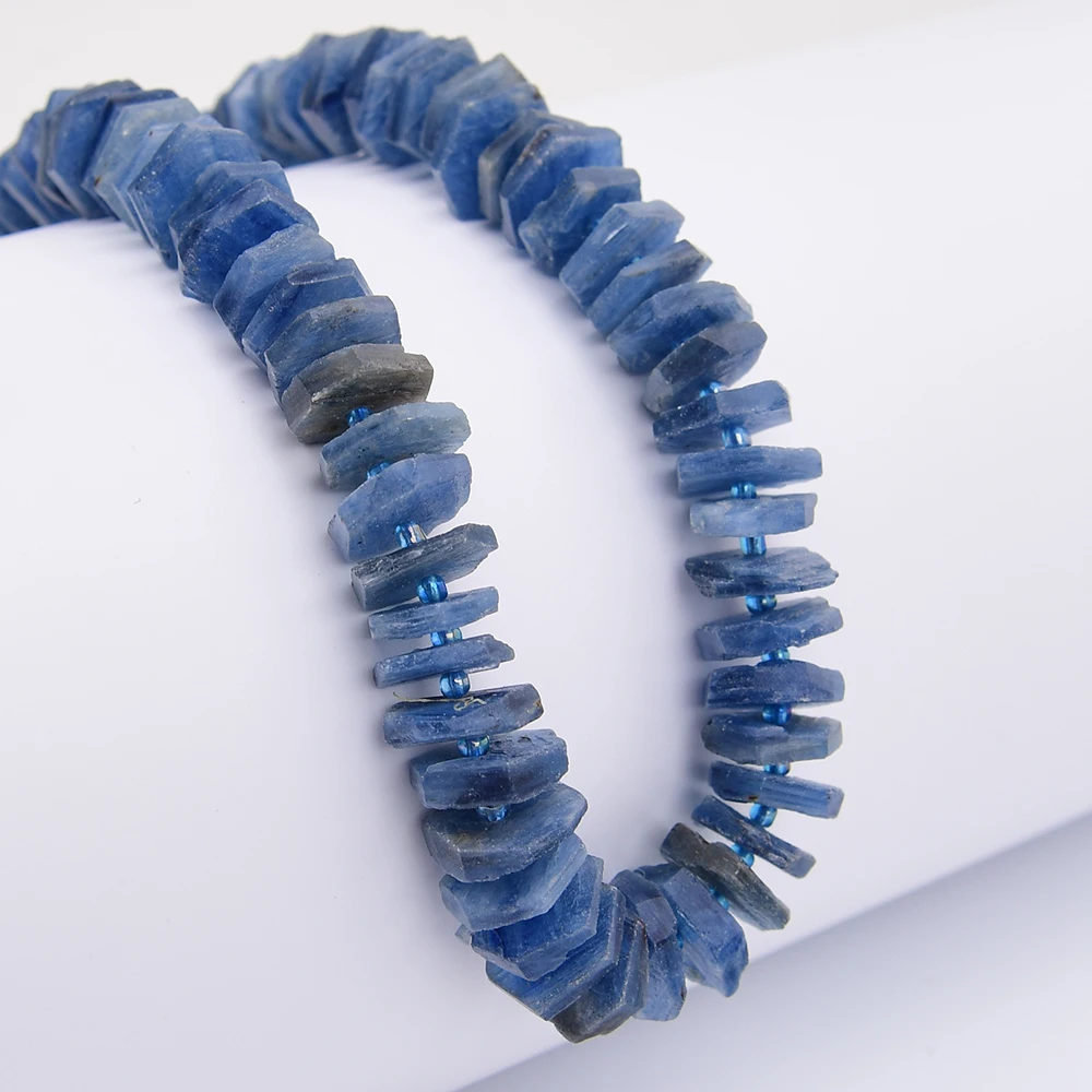 APDGG Natural Blue Kyanite Quartz Raw Rough Wheel Disc Slice Loose Beads 15.5" Strands Jewelry Making DIY view 6
