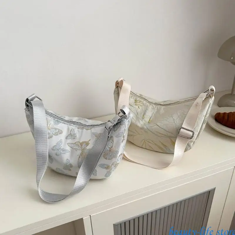 

Casual Embroidered Nylon Bag for Women Crossbody Bags Satchel Adjustable Shoulder Strap for Comfortable Carry 517D
