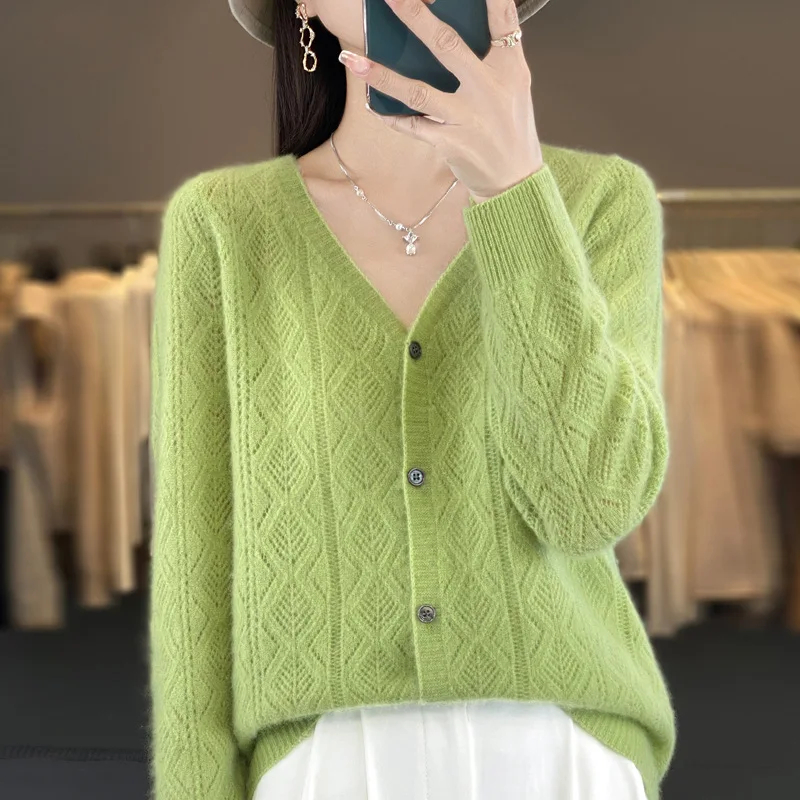 Women's Cardigan 2024 Spring/Summer New Wool Coat Hollow All-Match Loose Sweater Sweater